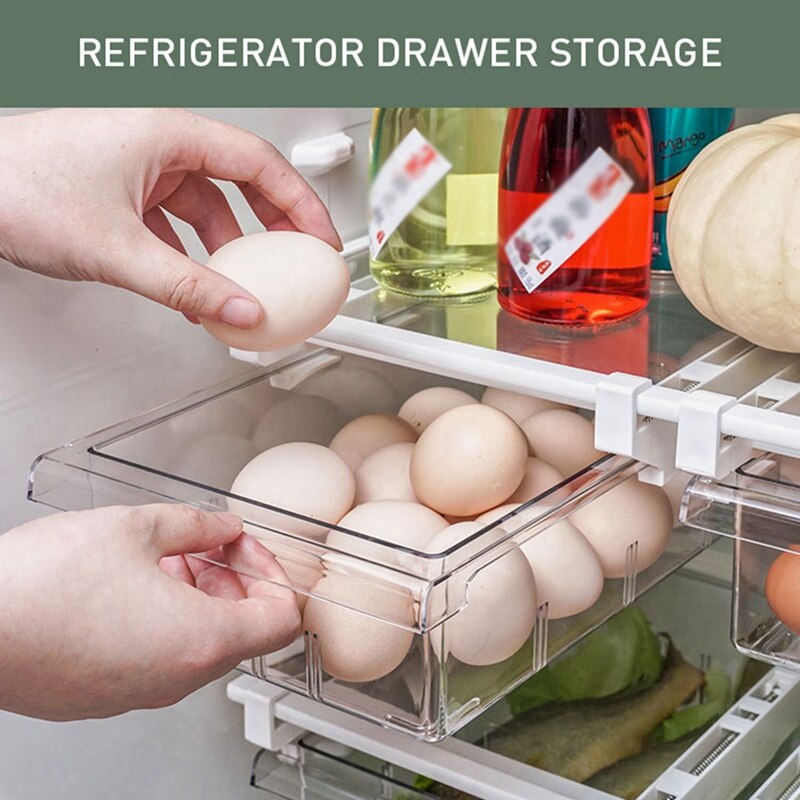 Transparent Refrigerator Drawer Storage Box Retractable Pullout Drawer Fresh Spacer Layer Sort Kitchen Fridge Shelf Organizer