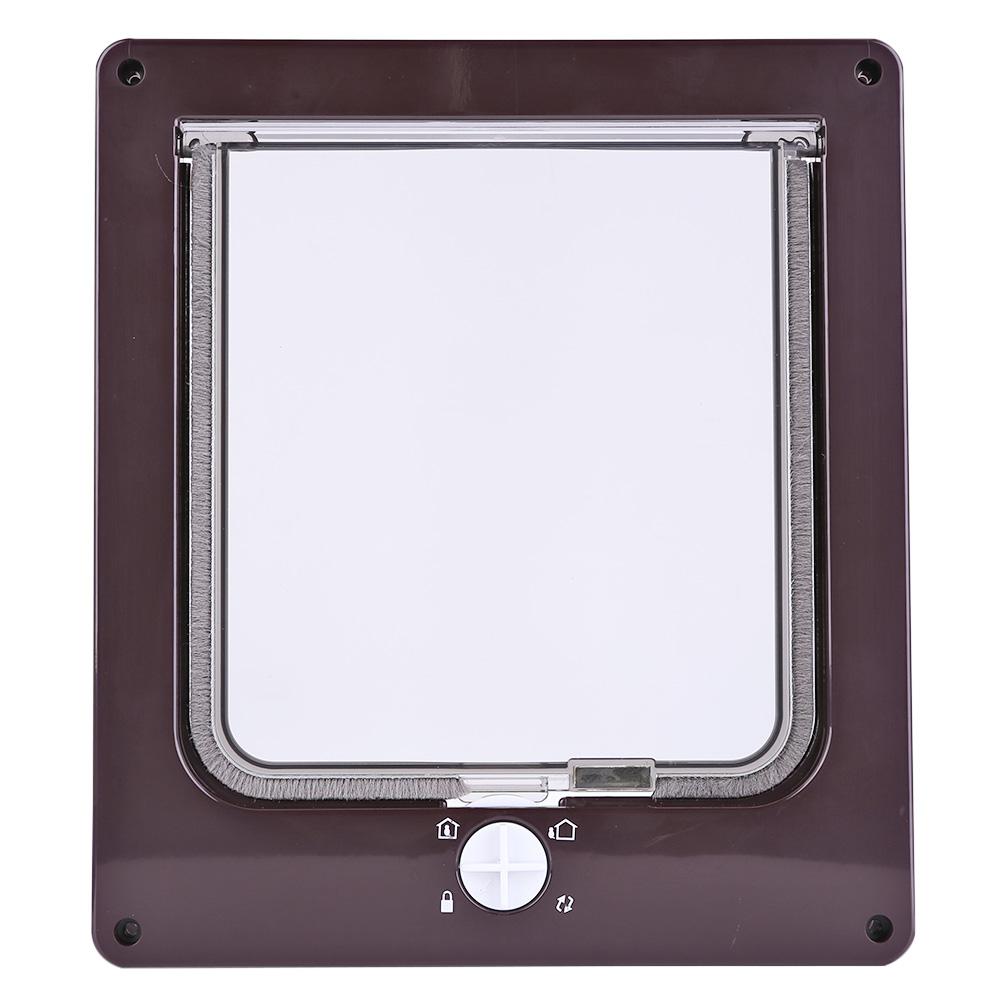 Cat Flap Door with 4 Way Lock Security Flap Door for Dog Cat Kitten Small Pet Gate Door Kit Cat Door Family Pet Safety Door: Brown