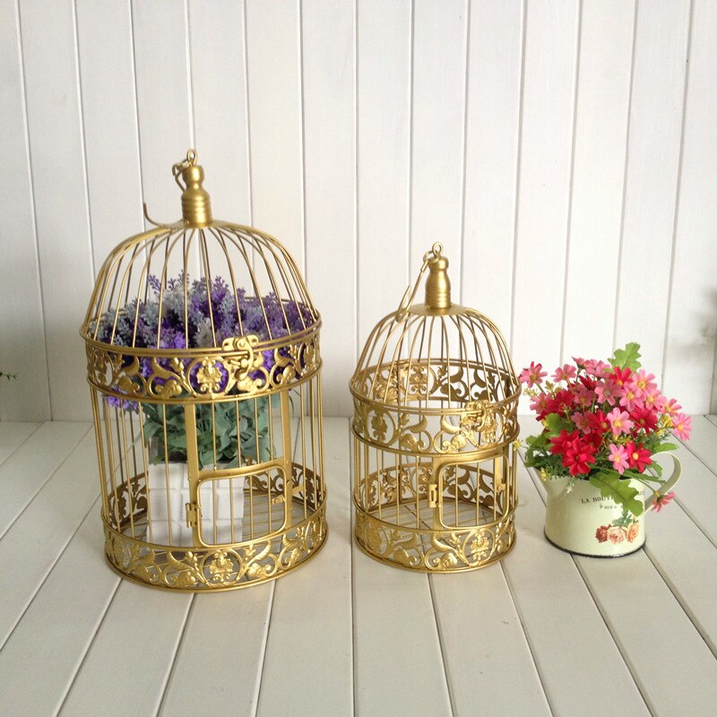 Cage à oiseaux décorative dorée en fer, 1 pièce, grande cage à oiseaux en métal pour salon, hôtel, accessoires de décoration pour fenêtre de mariage