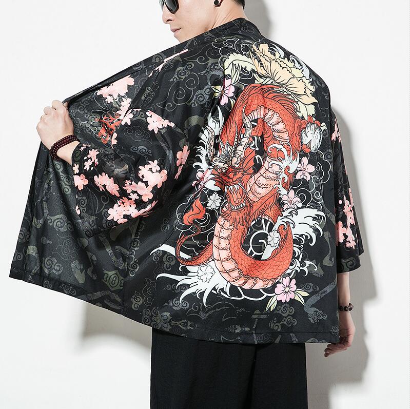 Kimono män svart japansk kimono män samurajdräkt man yukata haori japansk streetwear kläder herr kimono jacka  dd001: 1 / Xxl
