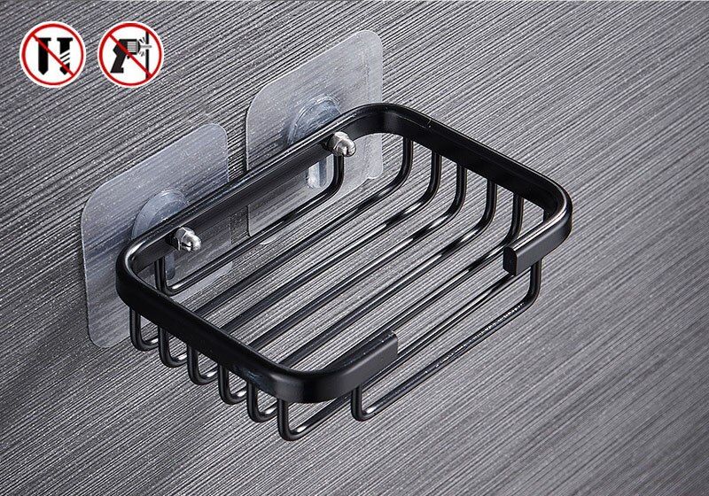 1 Pcs Boor Gratis Zeepbakje Houder Wall Mounted Storage Rack Holder Hollow Type Zeep Spons Zeepbakje Badkamer Accessoires: Black