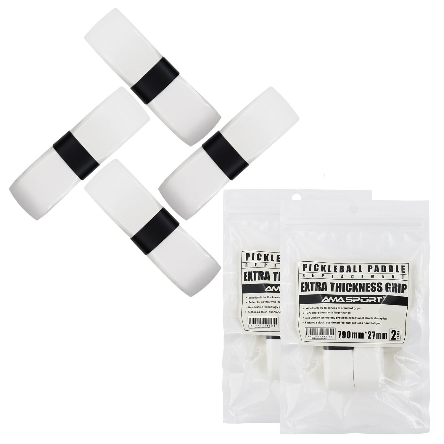 Pickleball Paddle Grip Tape, 4 Pcs Tacky Soft Pure Overgrip-Absorbent Comfortable Grip Non-Slip Pickleball Paddle Grip Tape: WHITE