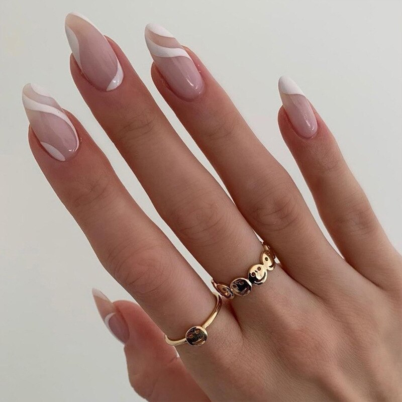 Faux ongles français détachables en forme de cœur, 24 pièces, pointes en acrylique, pour Nail Art: LS09