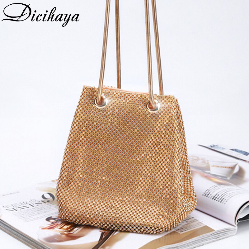 DICIHAYA-Bolso de hombro pequeño para mujer, bolsa de mano para de boda, de noche, de lujo, tipo cubo, con diamantes