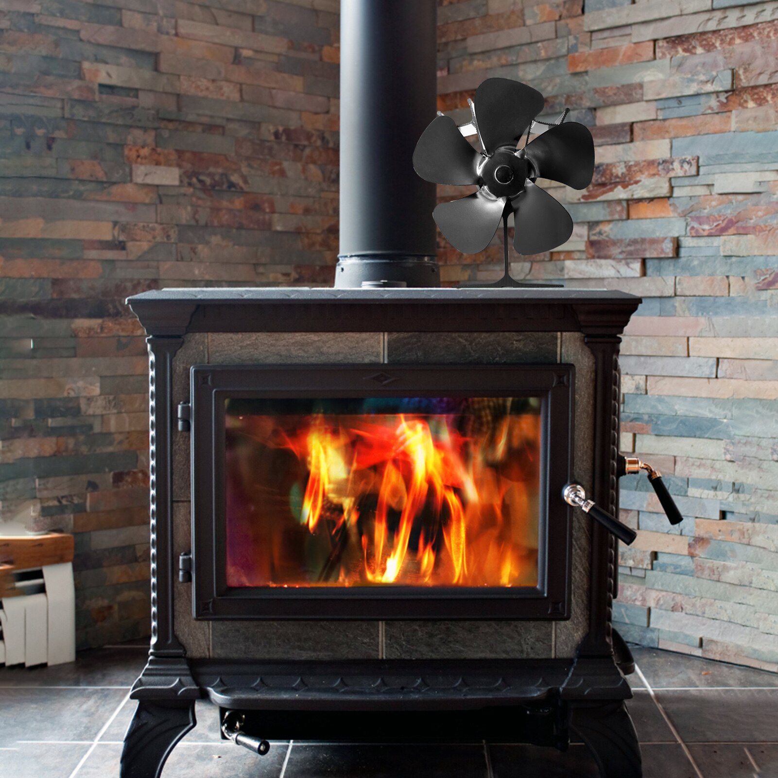 5 Blades Wood Stove Fan Heat Powered Fireplace Fan For Log Burner Home Fireplace Fan Pellet Stoves Efficient Heat Distribution