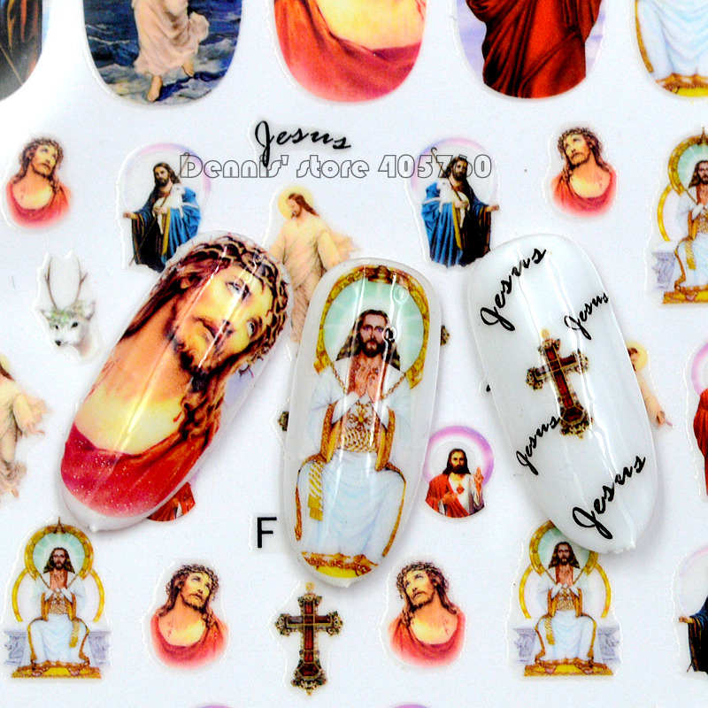 1 vel 3D Jezus Christus Godin Lady Kids Portretten Patroon Lijm Nail Art Stickers Decoraties DIY Salon Tips F191-194 #