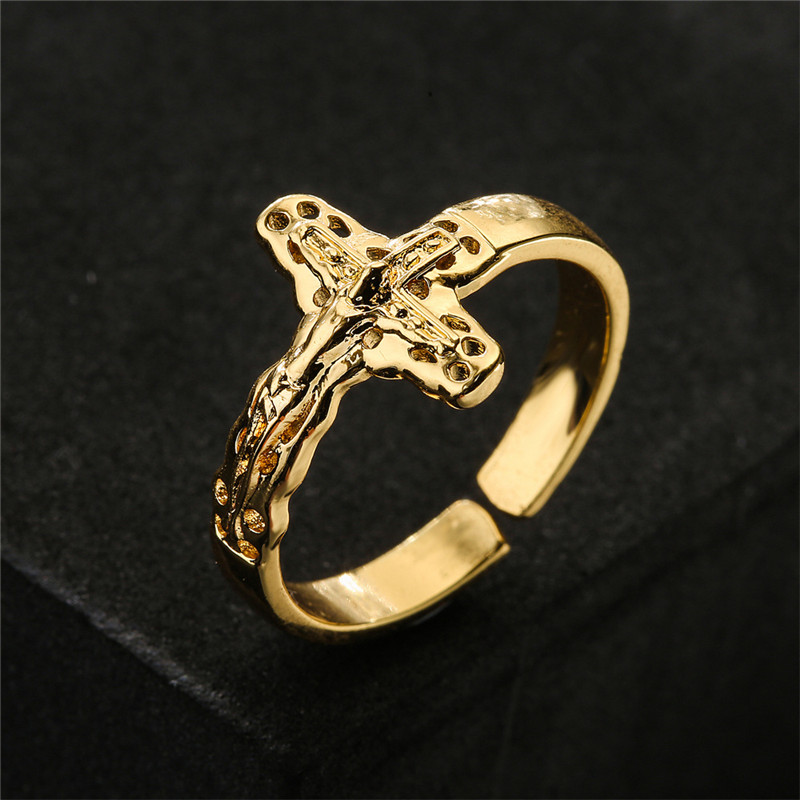 Vagzeb Mode Religieuze Jesus Cross Ring Punk Vintage Gold Kleur Metalen Vinger Ring Voor Mannen Vrouwen Creatieve Retro Sieraden