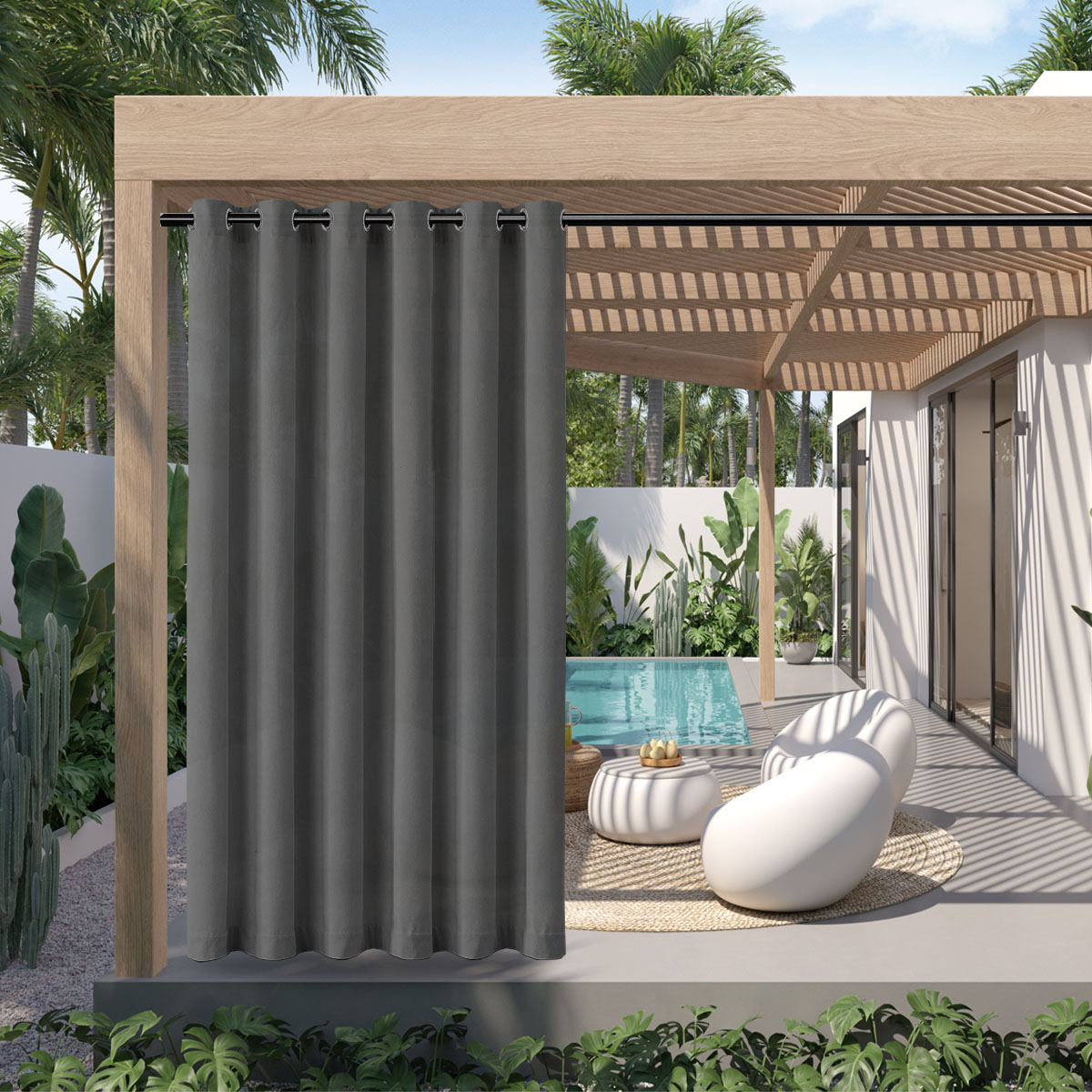 1 szt., wodoodporna zasłona Polyster na zewnątrz, odporna na warunki atmosferyczne kurtyna górna na ganek, pergola, Cabana, dekoracja patio: 0.8*1.4 / Ciemnoszary