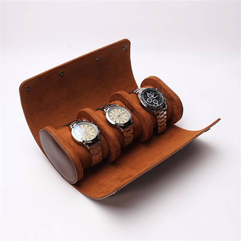 1Pc 3 Slots Draagbare Horloge Doos Ronde Horloge Organizer Elastische Pu Horloge Case Lederen 3-Digit Horloge Opslag doos