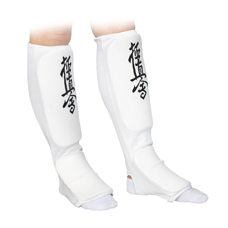 Espinilleras de kárate para niños y adultos, protector de pierna de Taekwondo MMA, almohadillas para el pie, almohadilla de tela blanca y negra, de buena , novedad: Blanco / M