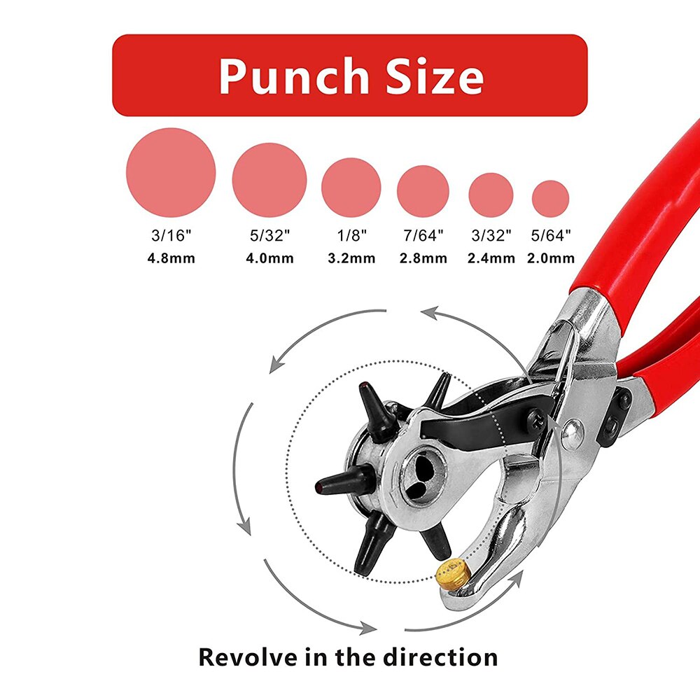 6-Size Hole Punch Tool Eyelet Hole Punch Pliers Kit Leather Belts Hole Puncher Kit with 100pcs Eyelets for Bag Strap Dog Collars