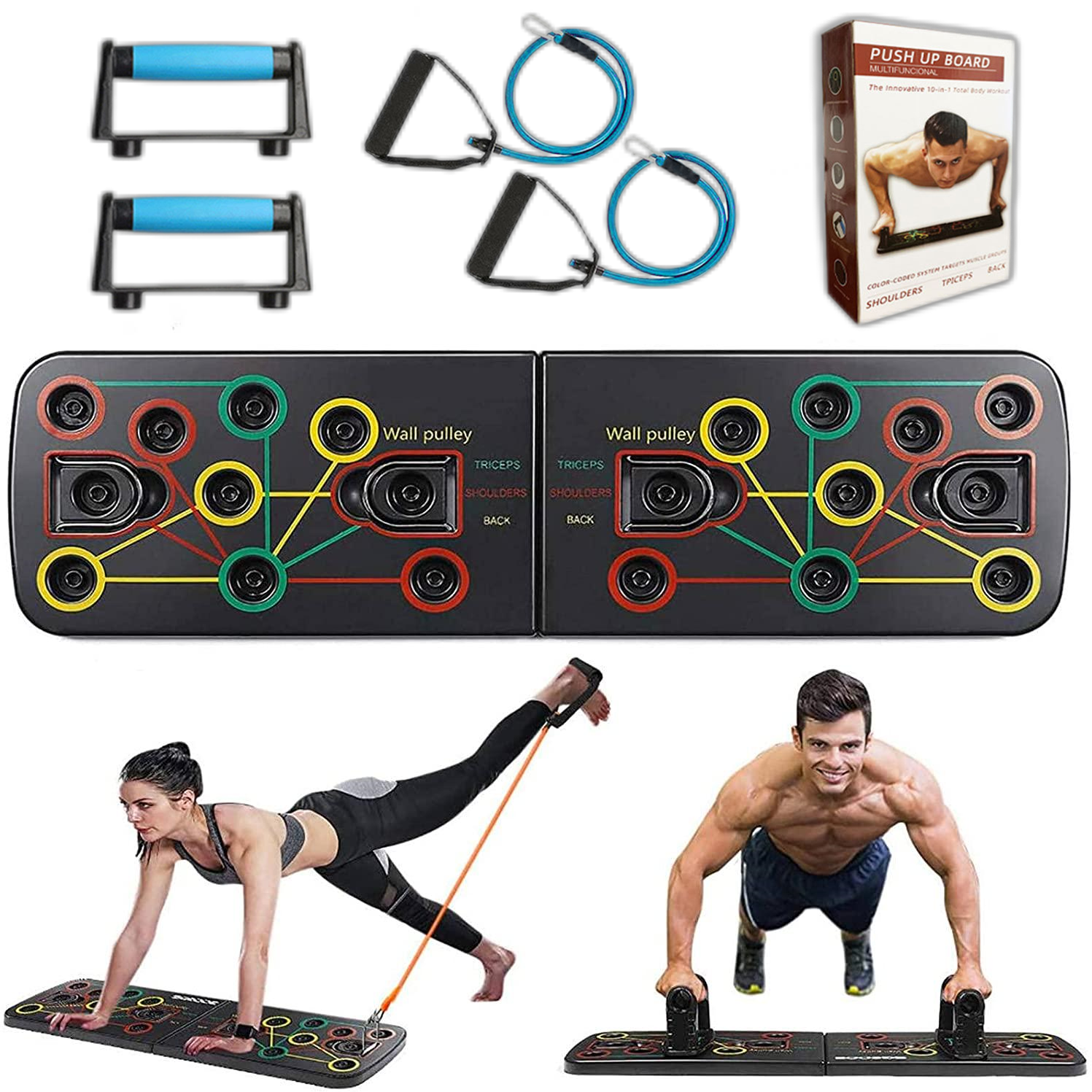 Multi-Function Push Up Board System W/ Pull Rope Foldable Push Up Rack for Home Gym Fitness Muscle Core Strength Training Stand