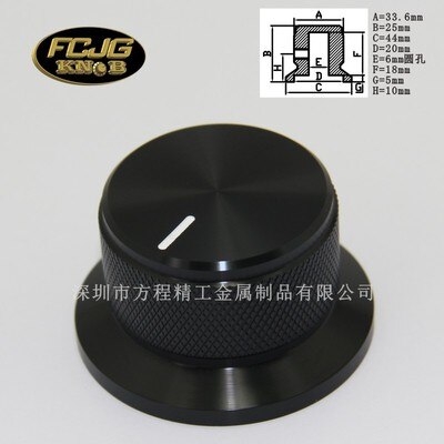 1 sztuk aluminiowa gałka pokrętło potencjometru 44*25*6mm pokrętło radełkowane złoty srebrny potencjometr czapka kapturek przełącznika wzmacniacz piekarnik pokrętło głośności: czarny nie dot