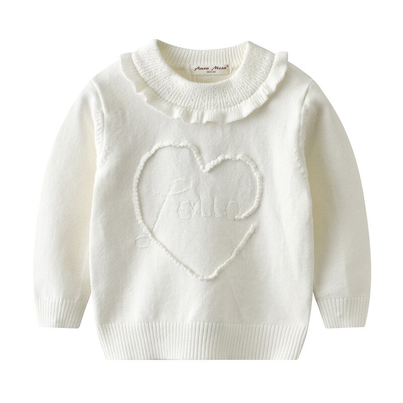 Herfst- en winterbabymeisjestrui met lange mouwen, katoenen gebreide kleding, kinderwild ronde hals, onderkant shirt