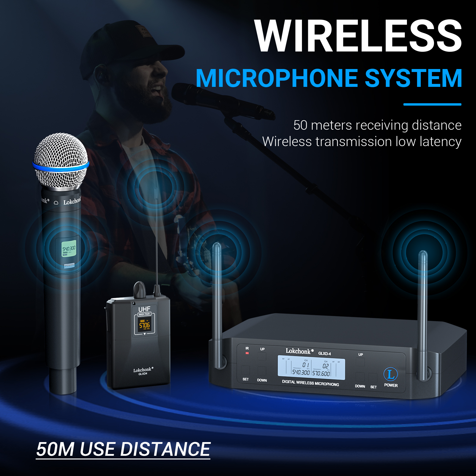 Wireless Lavalier Microphone GLXD4 UHF Headset Clip Mic Bodypack Frequency Adjustable For Show Church Meeting Party