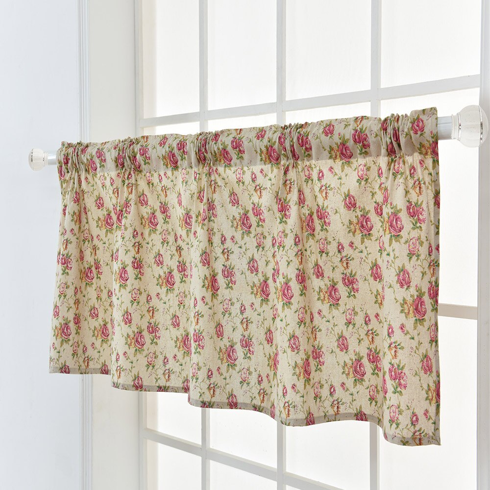 Valance Curtains for Living Room Rose Printing Window Curtain Valances Burlap Cotton Short Semi-Sheer Curtains Window Drapes: Style I