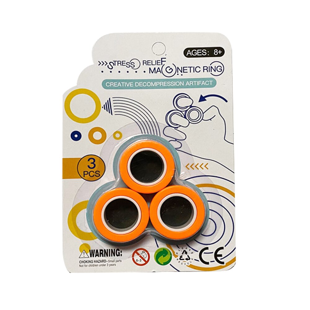 3Stck FinGears Magnetische Magie Ringe Anti-betonen Magnetische Ring Für ADHS Angst Linderung Fokus freundlicher Dekompression Magie Trick spielzeug: Orange
