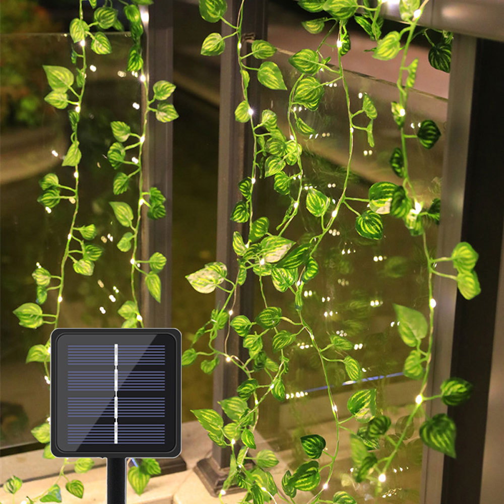 Led-lichtslingers op zonne-energie voor buiten, tuinverlichting, bruilofts- en feestdecoratie, kunstmatige bladlichtslinger op zonne-energie: Wit / K