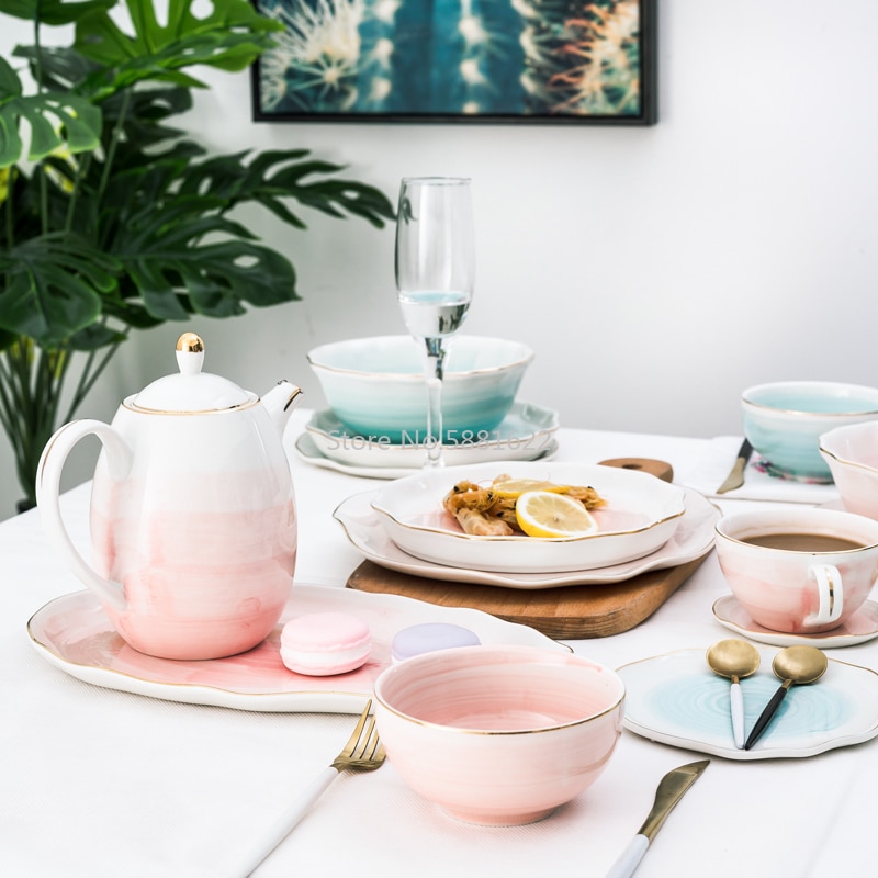 Europese Stijl Gouden Rand Spot Keramische Plaat Rijstgerecht Vis Schotel Steak Schotel Westerse Schotel Dessertbord Servies Decoratie