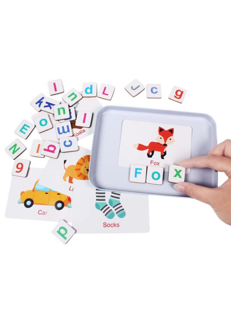 Houten Magnetische Letters Cijfers Speelgoed Magneten Alfabet Woord Kaarten Spelling 24BE