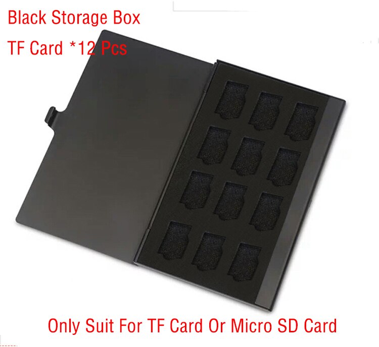 Aluminum Portable Micro SD Card TF Card Storage Box Case Protector Holder: Black 12TF card