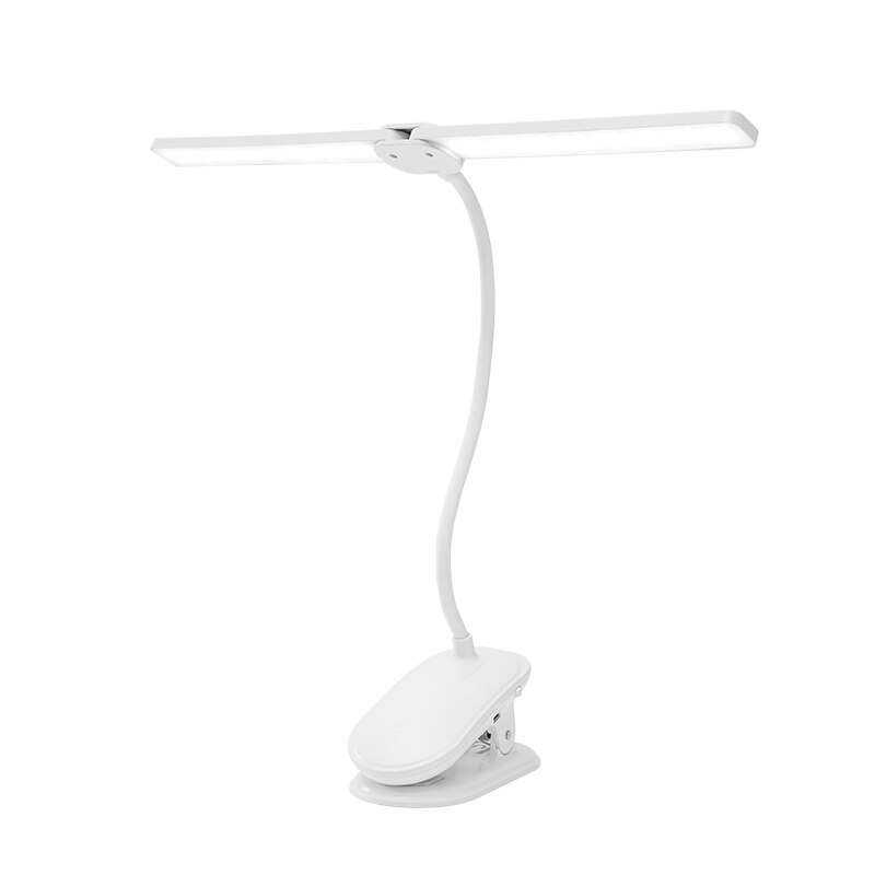 Led Klem Dubbele Hoofd Bureaulamp Flexibele Zwanenhals Touch Dimmen Tafellamp Usb Opladen Clip On Lamp Voor Kantoor En computer: 2400mAh