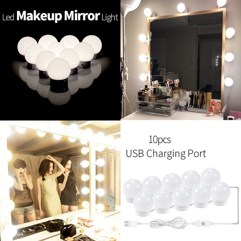 10pc LED Vanity Mirror Lights Makeup Vanity Cabinet Mirror Light Makeup LED Light USB Bright Bulb Cosmetic Mirror Light