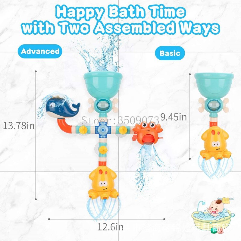 Juguetes de baño para bebé, juego de agua para ducha, grifo de goma con rueda de agua de pato, juego de rociador de agua para niños, animales, juguetes de baño de verano