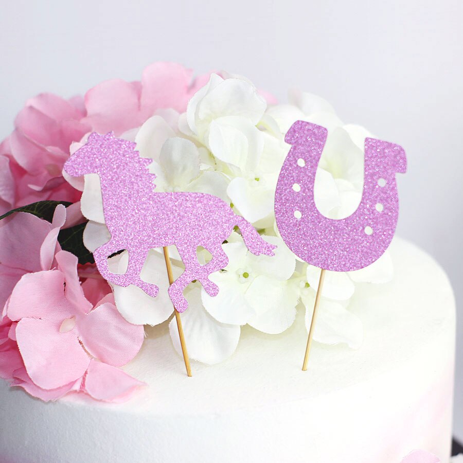 Caballo y Herradura brillo Cupcake Topper vaquera Magdalena de cumpleaños Topper vaquera de la Ducha del bebé, primer cumpleaños decoración