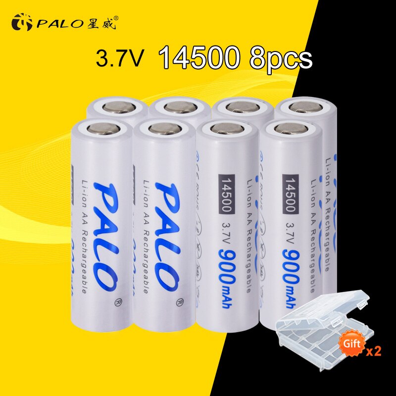 PALO 4PCS 14500 900mah 3.7v Li ion Lithium Rechargeable battery for Flashlight: 8pcs 14500