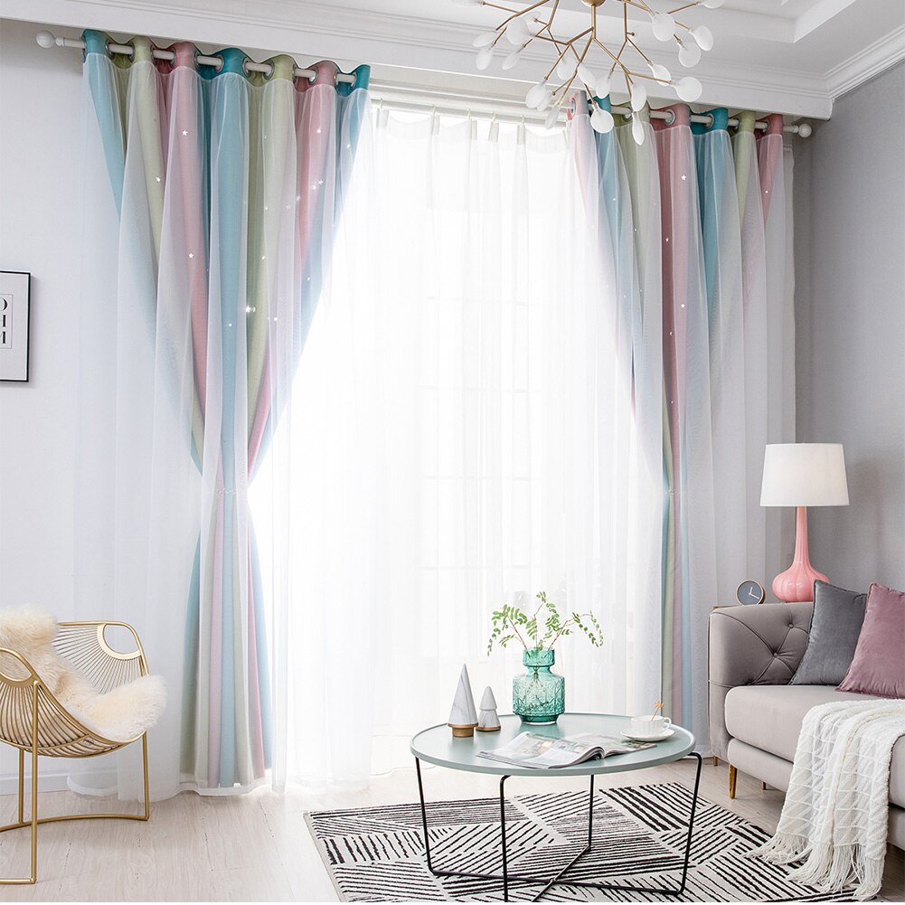 Polyester huis gradiënt romantische ster gordijnen dubbele laag ring extra lang verduisterend raam woonkamer buiten