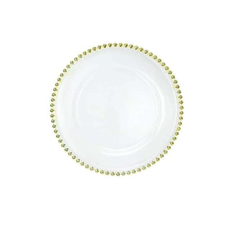 1PC Klar Ladegerät Platte mit Gold Perlen Rand Acryl Kunststoff Dekorative Service Platten Abendessen Serviert Hochzeit Weihnachten Party Dekore: Ursprünglich Titel