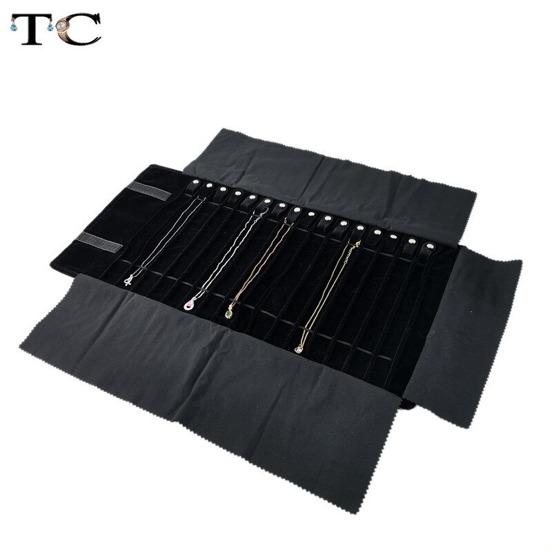 Black Velvet Jewelry Roll Bag for Jewellery Pendant Organizer Storage Bag Portable Necklace Display Cases