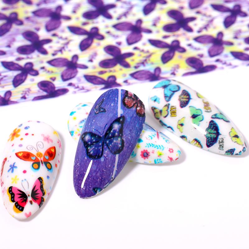 Nail art overføringsfolier sommerfugle blomst nail art overføring klistermærker dias holografiske negle art decals til manicuring diy