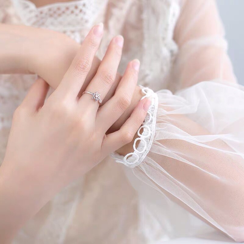 Anillo ajustable de nieve esmaltado negro geométrico Plata de Ley 925 auténtica, joyería fina minimalista para mujer, de