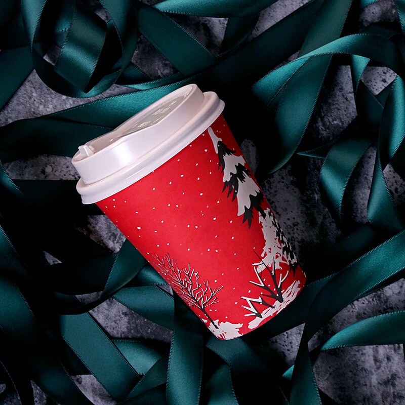 50 stk julekop 14oz 400ml røde engangs kaffekop fest kold drikke papirkop med låg takeaway pakke
