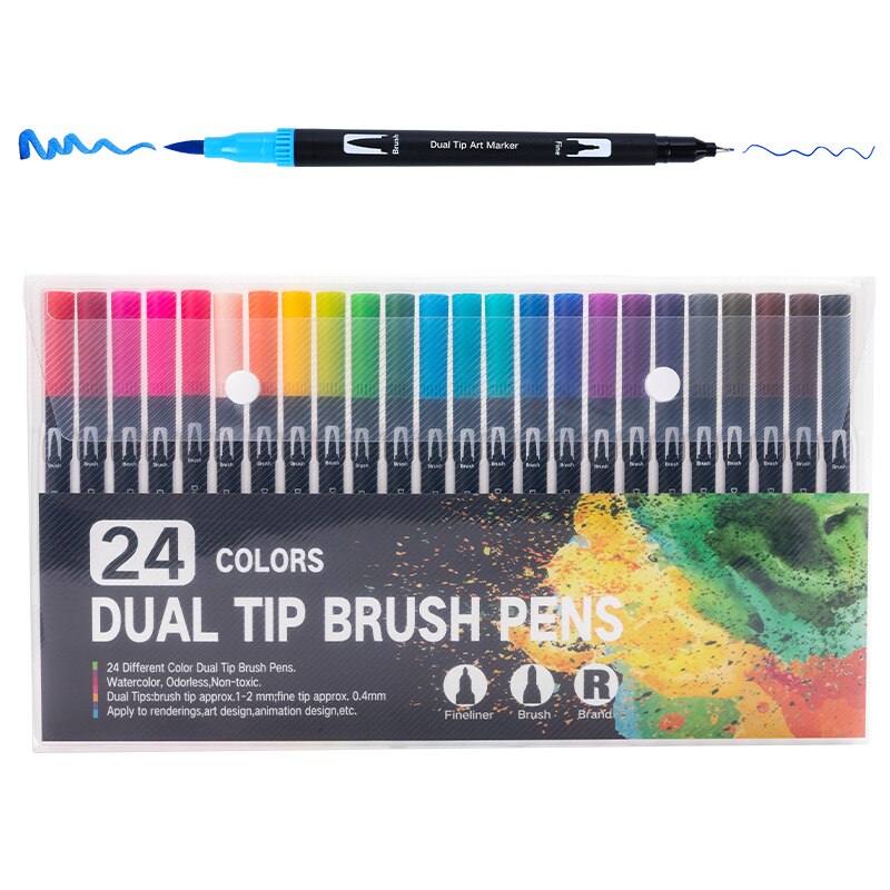 12/48/72/100 Colors FineLiner Art Marker Pens Dual Tip Manga Drawing Painting Watercolor Brush Pen School Supplies Markers 04350: 04350-24B
