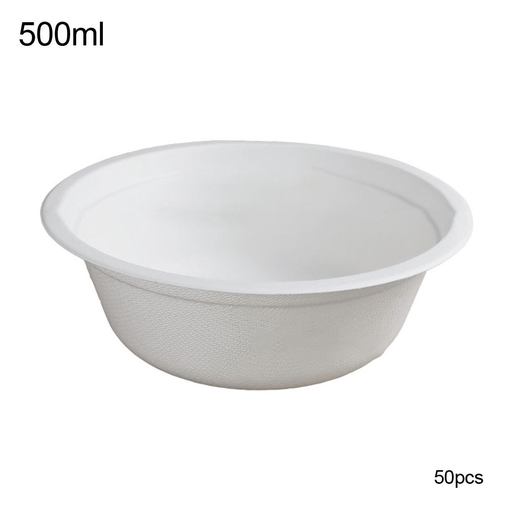 50Pcs Biologisch Afbreekbare Wegwerp Kom Restaurant Keuken Koud Gebruik Container Wegwerp Servies Voor Keuken: White 500ml