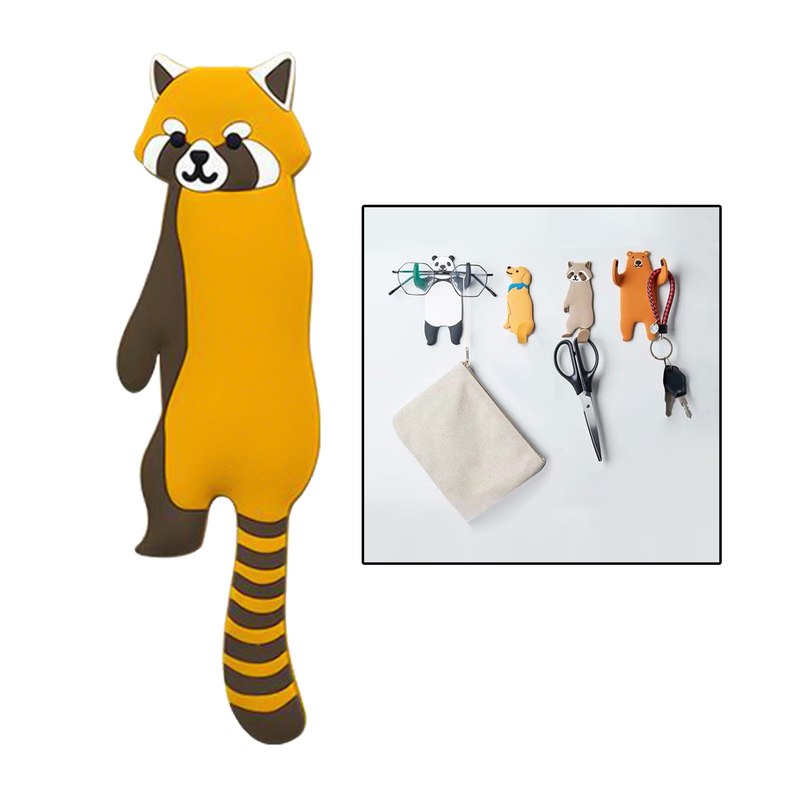 Leuke Cartoon Dier Muur Haak Creatieve Dier Haak Badkamer Keuken Haak Zelfklevende Sleutel Haken Voor Muur Home Decor Ambachten: Yellow Raccoon