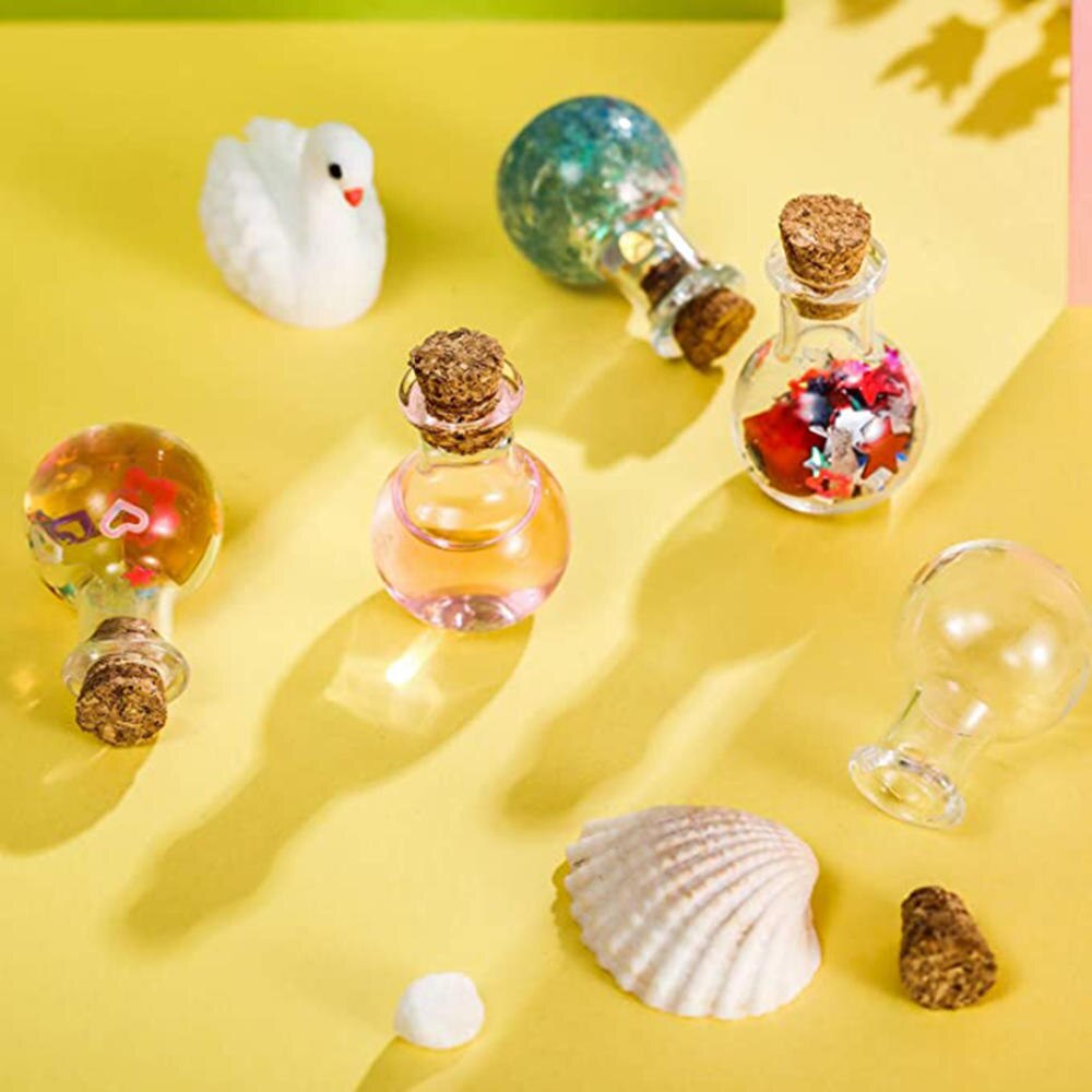 Mini botellas de cristal transparentes, botellas a la deriva, pequeñas botellas de deseos con tapones de corcho para boda, de cumpleaños, manualidades, 10 Uds.