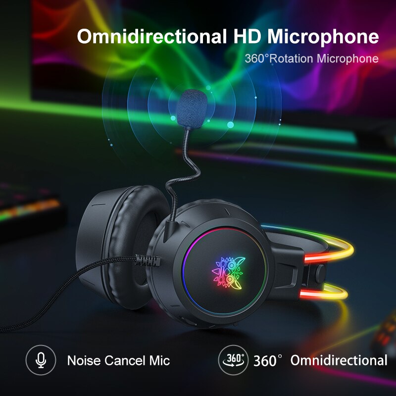 ONIKUMA X15 Pro Over-Ear-Kopfhörer, Gaming-Headset, kabelgebundene Kopfhörer mit Unterdrückung, rosa Katzenohren, RGB-Licht mit Mikrofon für PC PS4