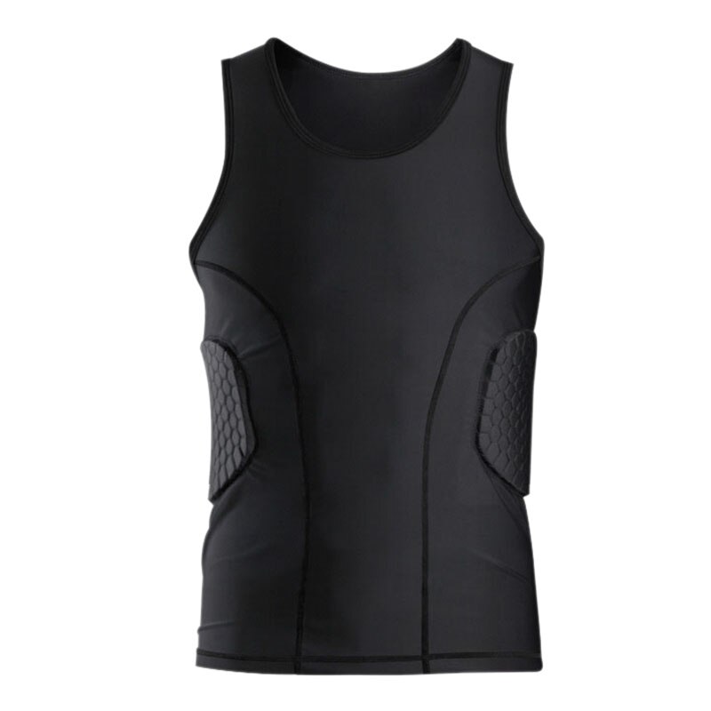 -Men's Rib Protector Padded Vest Compression Shirt Training Vest with 3-Pad for Football Soccer Basketball Hockey Protective