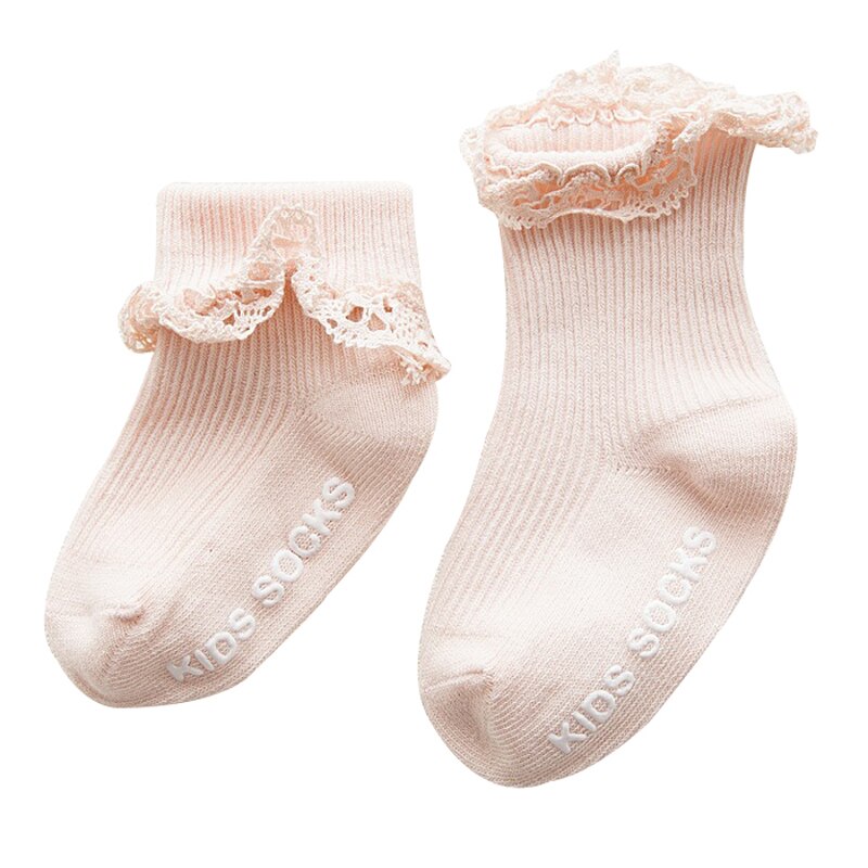 Hylidge Prinzessin Spitze Baby Mädchen Socken Weiche Baumwolle Anti-Unterhose Boden Socke 0-4 jahre freundlicher freundlicher Kurze socken Rosa Weiß Baby Socken