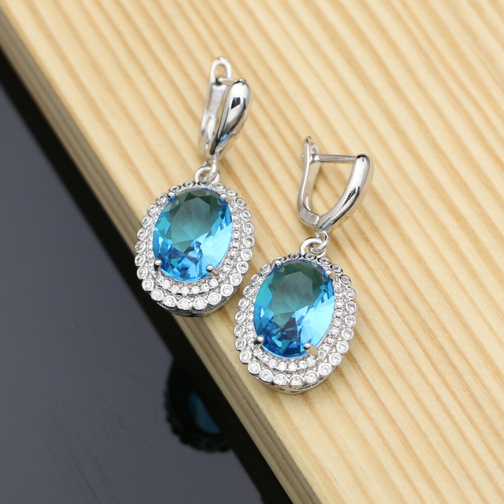 Pendientes colgantes de circonia cúbica para mujer, aretes de plata 925, para , Joyería Moderna: Azul cielo