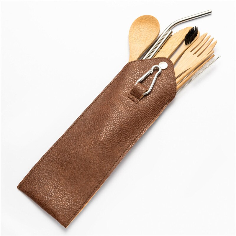 Resebestick set utomhus bambu servis set bestick trä bestick redskap kök inkluderar kniv gaffel sked set för picknick
