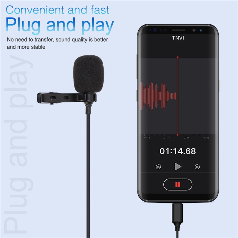Mini micrófono tipo C de 1,5 m, micrófono de grabación con Clip para solapa, para Samsung S20, S10, S9, Huawei P40, P30, P20, Android
