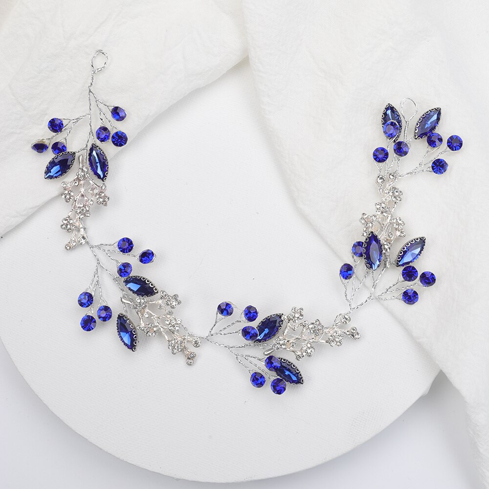 Zilver Blauw Kristal Bruiloft Haar Band Strass Bruids Kroon Hoofdtooi Banket Feest Party Voor Vrouwen: Default Title