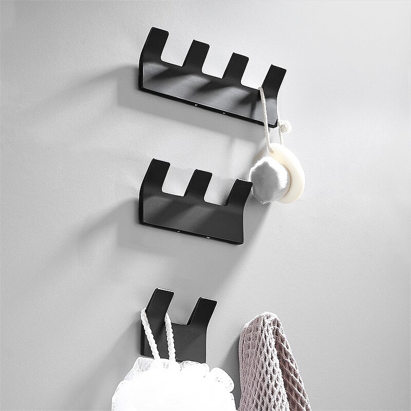 Self Adhesive Robe Hook Black Bathroom Hooks for Towels Bag Key Clothes Rack Decorative Coat Hook Wall Mounted Bathroom Hardware