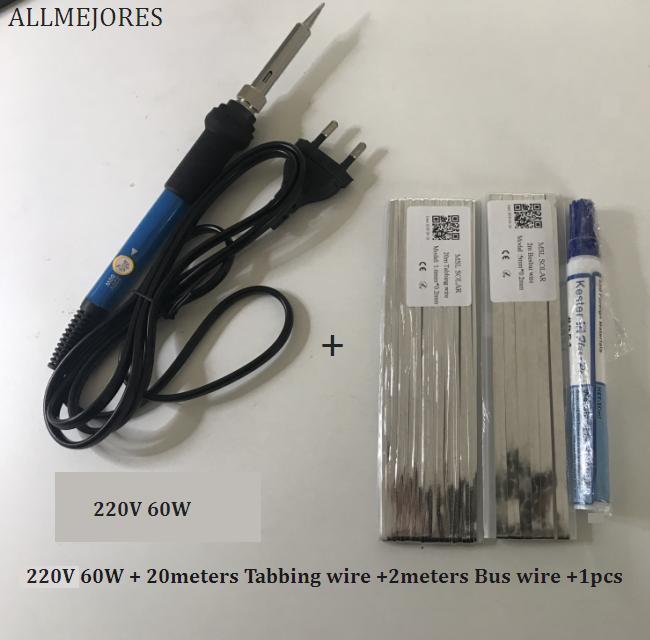 ALLMEJORES DIY Solar cell panel Welding kits 60w Electric Iron + 20meters Tabbing wire + 2meters Busbar wire + Flux pen: 220V EU PLUG kits