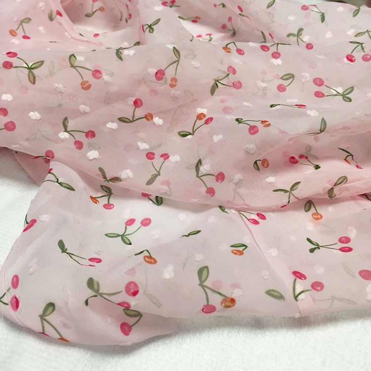 Cosplay Dress Chiffon Swissdot cherry Printed Soft dress fabric swiss dot Tilda craft fabric dress material